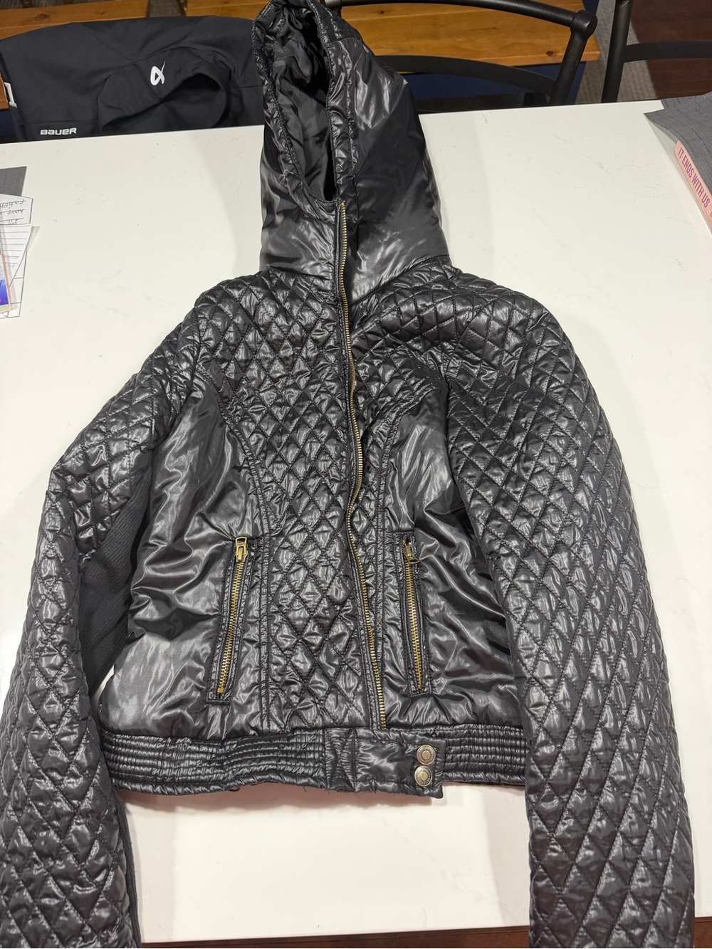 Quilted Hooded Puffer Jacket in Black by Aeropostale
